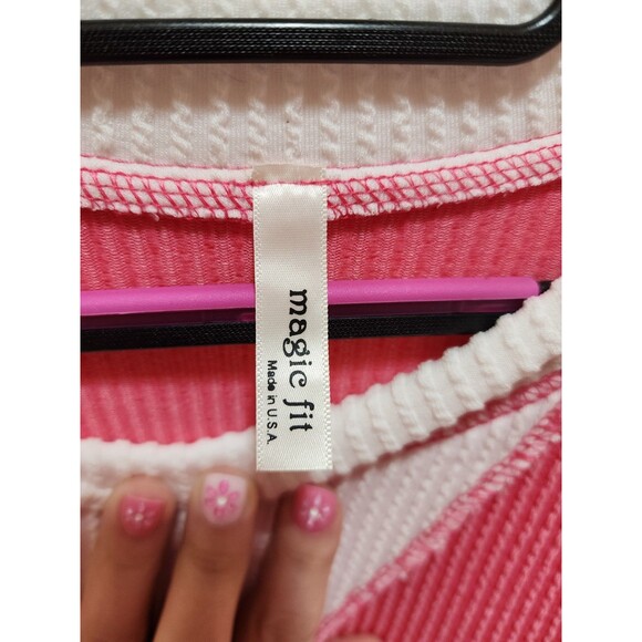 MAGIC FIT WOMEN S/M PINK WHITE SWEATER RIBBED KNIT OVERSIZED RELAXED COMFY LOOSE - Picture 9 of 13